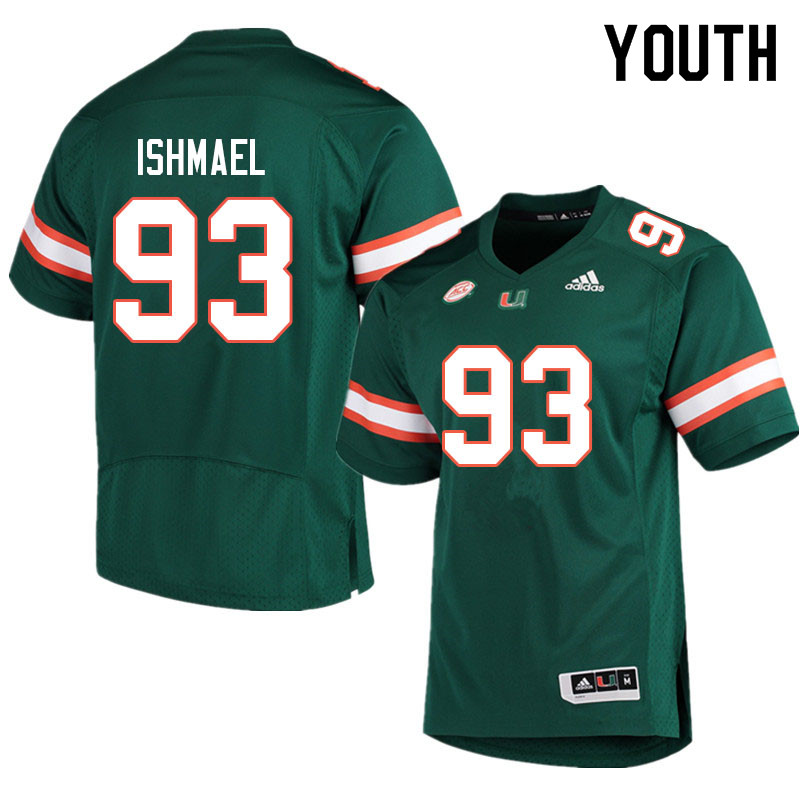Youth #93 Jabari Ishmael Miami Hurricanes College Football Jerseys Sale-Green
